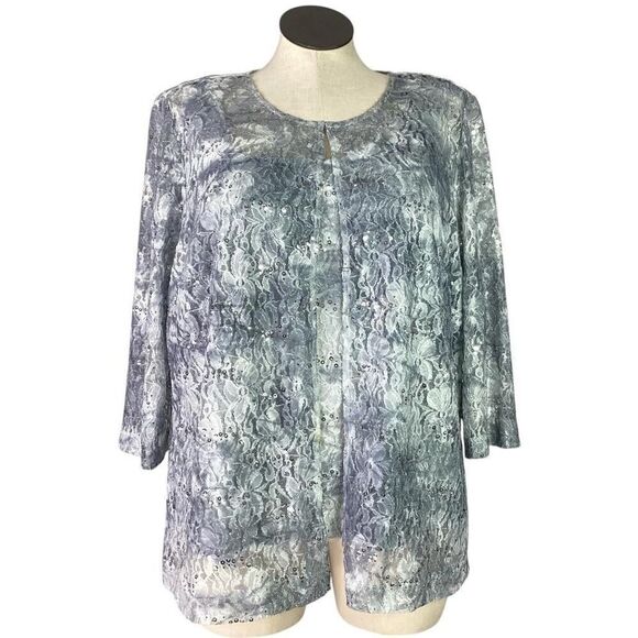 Alex Evenings Tops - Alex Evenings Lace Jacket Tank Twin Set Women 3X Gray Floral Stretch Sequin